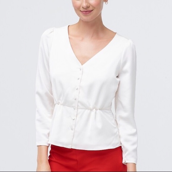 J. Crew Factory Tops - NEW J. Crew Factory Ivory Satin Button Peplum Top